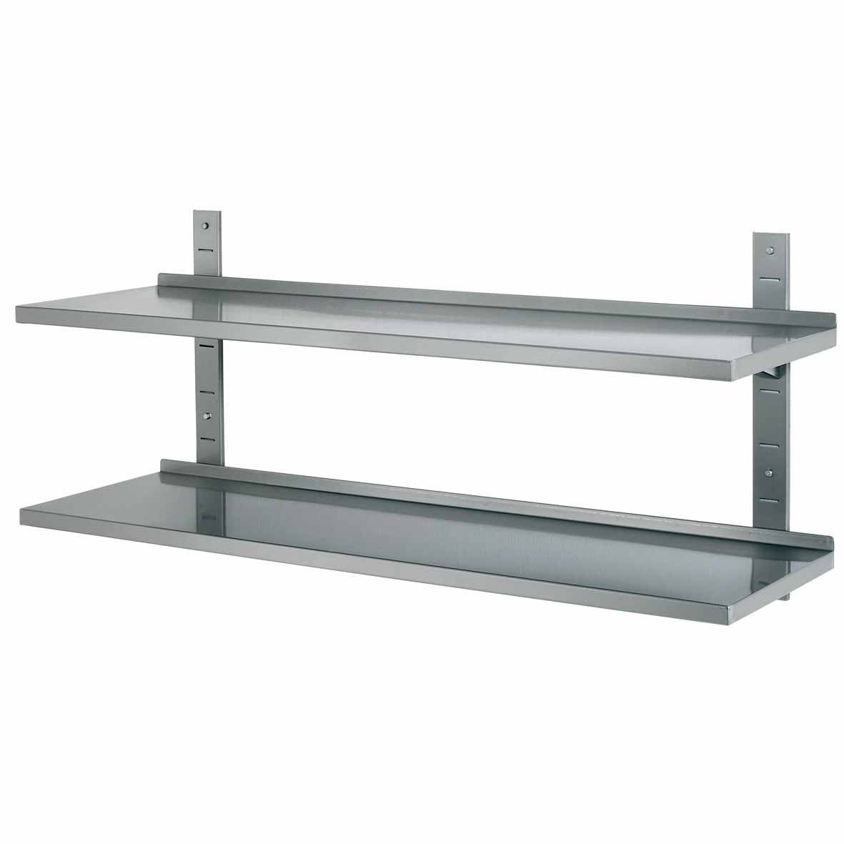 ETAGERE MURALE INOX PLEINE SUR CREMAILLERES - 2 NIVEAUX