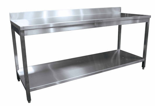 TABLE DEMONTABLE ADOSSEE  -  AVEC ETAGERE, PIEDS CARRES, VERINS INOX