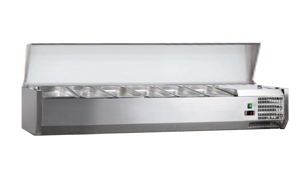 VITRINE A INGREDIENTS INOX, +2/+8°C, GAZ R600A - COUVERCLE INOX, 5GN1/3 + 1GN1/2-150 NON COMPRIS