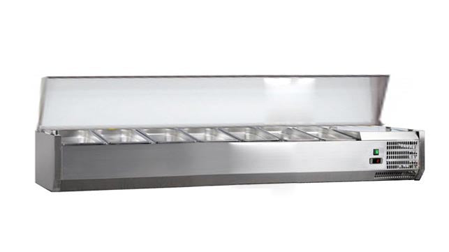 VITRINE A INGREDIENTS INOX, +2/+8°C, GAZ R600A - COUVERCLE INOX, 7GN1/3-150 NON COMPRIS