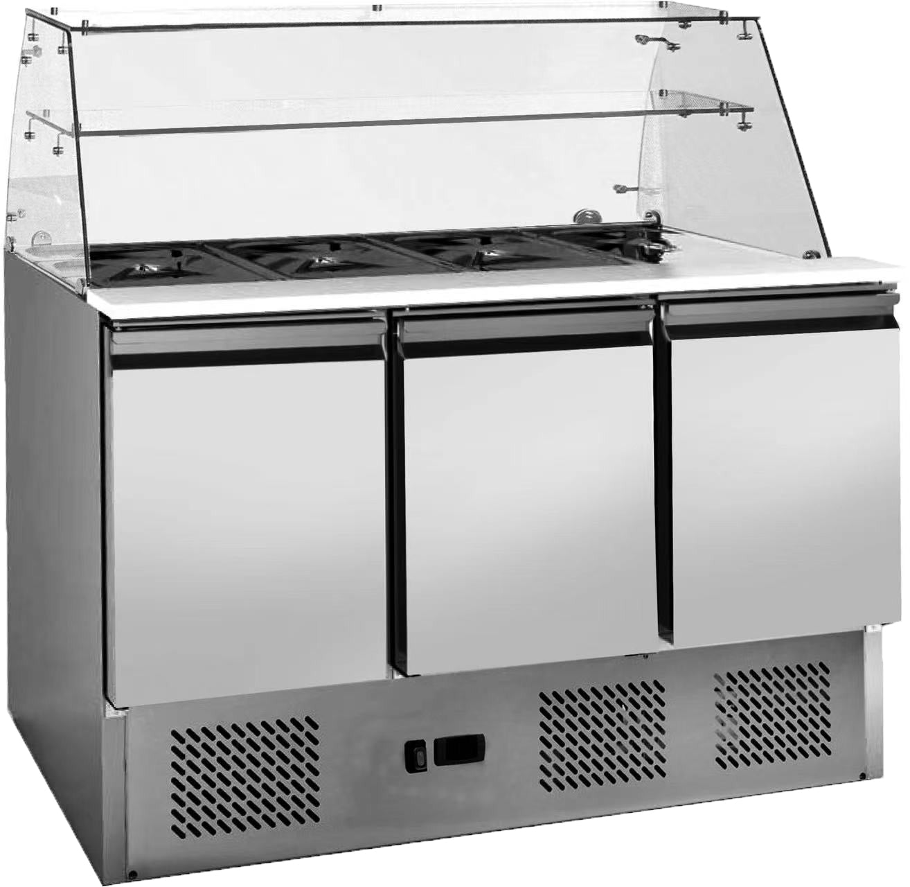 SALADETTE REFRIGEREE AVEC PARE-HALEINE DROIT - +2°C/+8°C 3 PORTES GN1/1 CAP.4 GN1/1