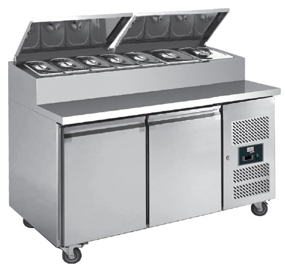 TABLE A SANDWICHES REFRIGEREE +2/+8°C, GAZ R290 - DESSUS INOX, 2 PORTES 400X600 MM