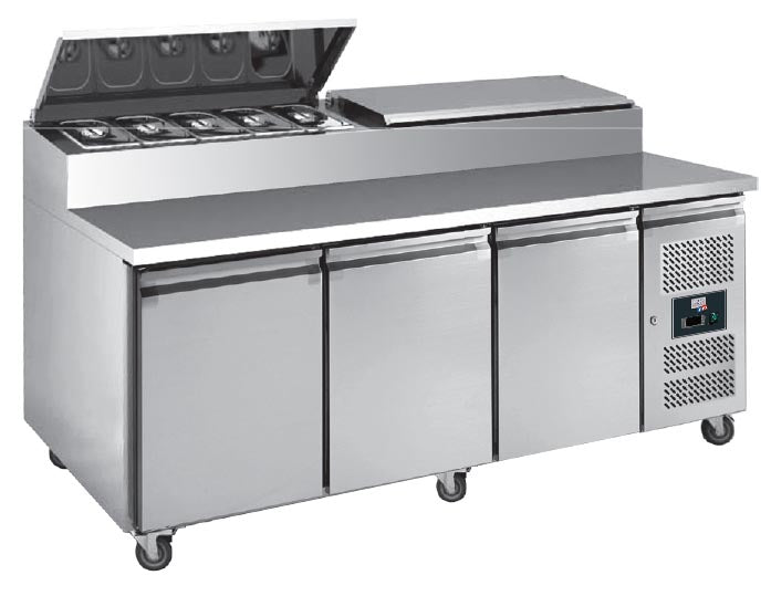 TABLE A SANDWICHES REFRIGEREE +2/+8°C - GAZ R290, DESSUS INOX, 3 PORTES 400X600 MM