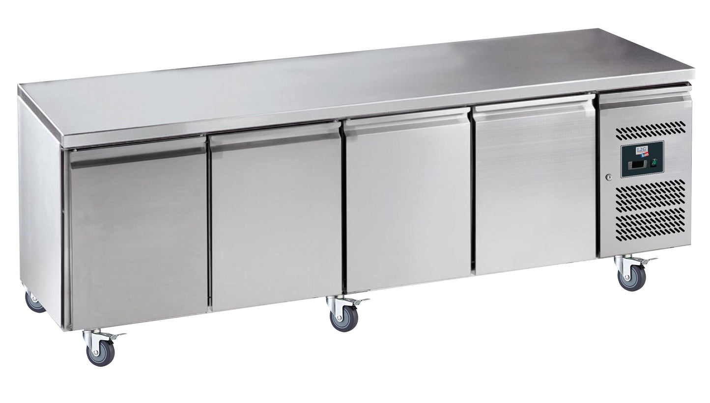 DESSERTE REFRIGEREE INOX, -2/+8°C,  - 4 PORTES 430X333 MM, SUR ROULETTES Ø 100MM