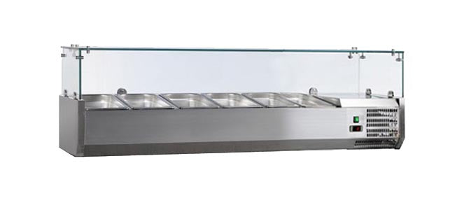 VITRINE A INGREDIENTS INOX, +2/+8°C, GAZ R600A - PARE-HALEINE VERRE, 5GN1/3+1GN1/2-150 NON COMPRIS