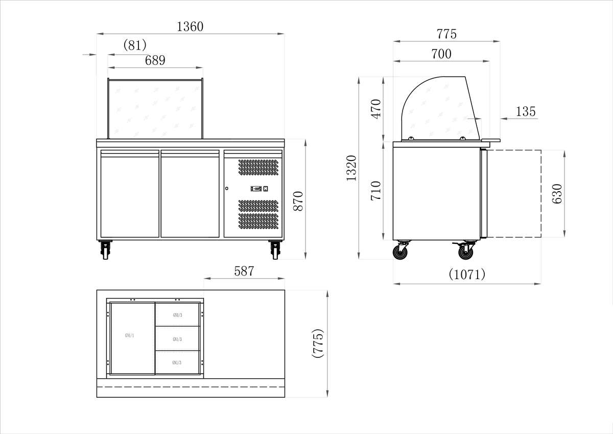 TABLE REFRIGÉRÉE 2 PORTES + SALADETTE OUVERTE