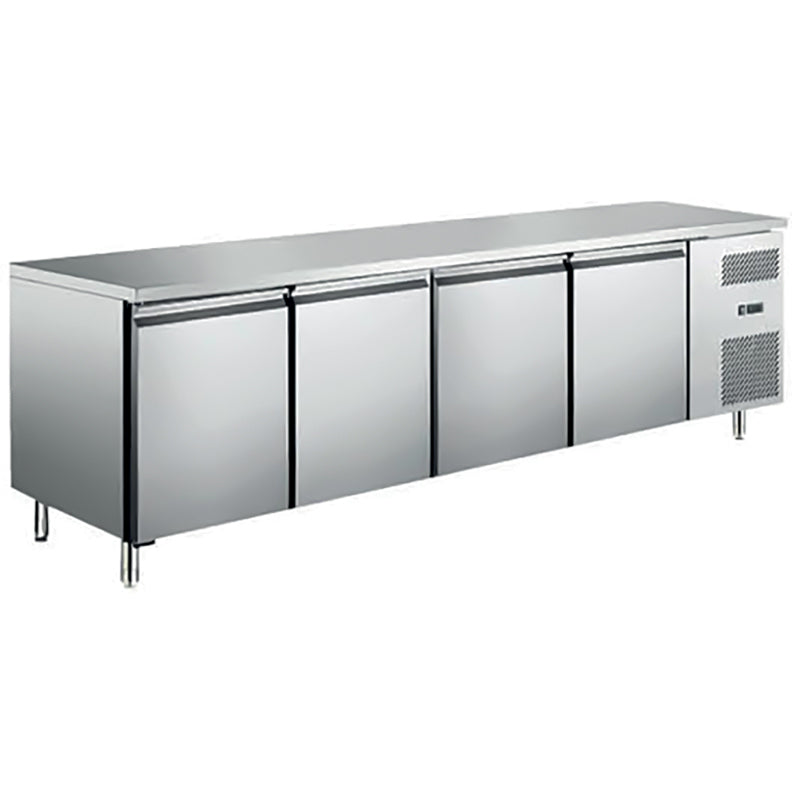 TABLE RÉFRIGÉRÉE POSITIVE GN 1/1 - SANS DOSSERET - 4 PORTES - CLASSE A