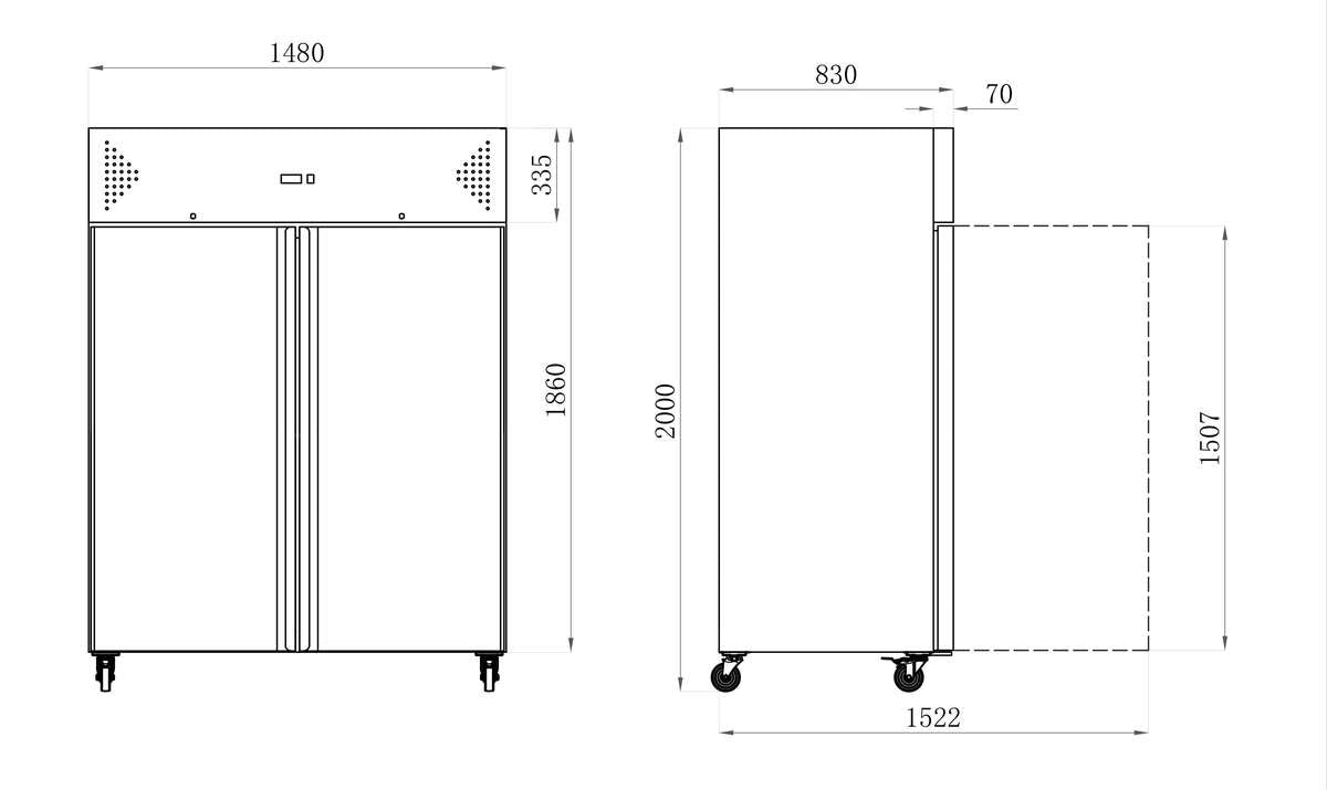 ARMOIRE RÉFRIGÉRÉE INOX GN 2/1 - 1400 L - NÉGATIVE - 2 PORTES