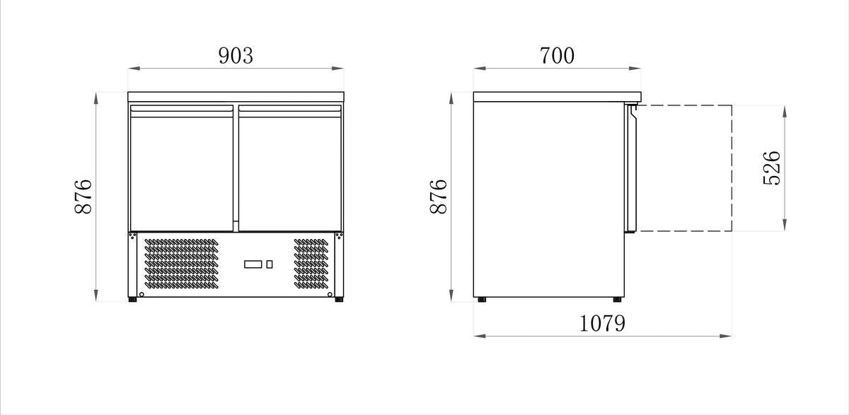 TABLE RÉFRIGÉRÉE POSITIVE - 2 PORTES - GN 1/1 - PROF 700 MM