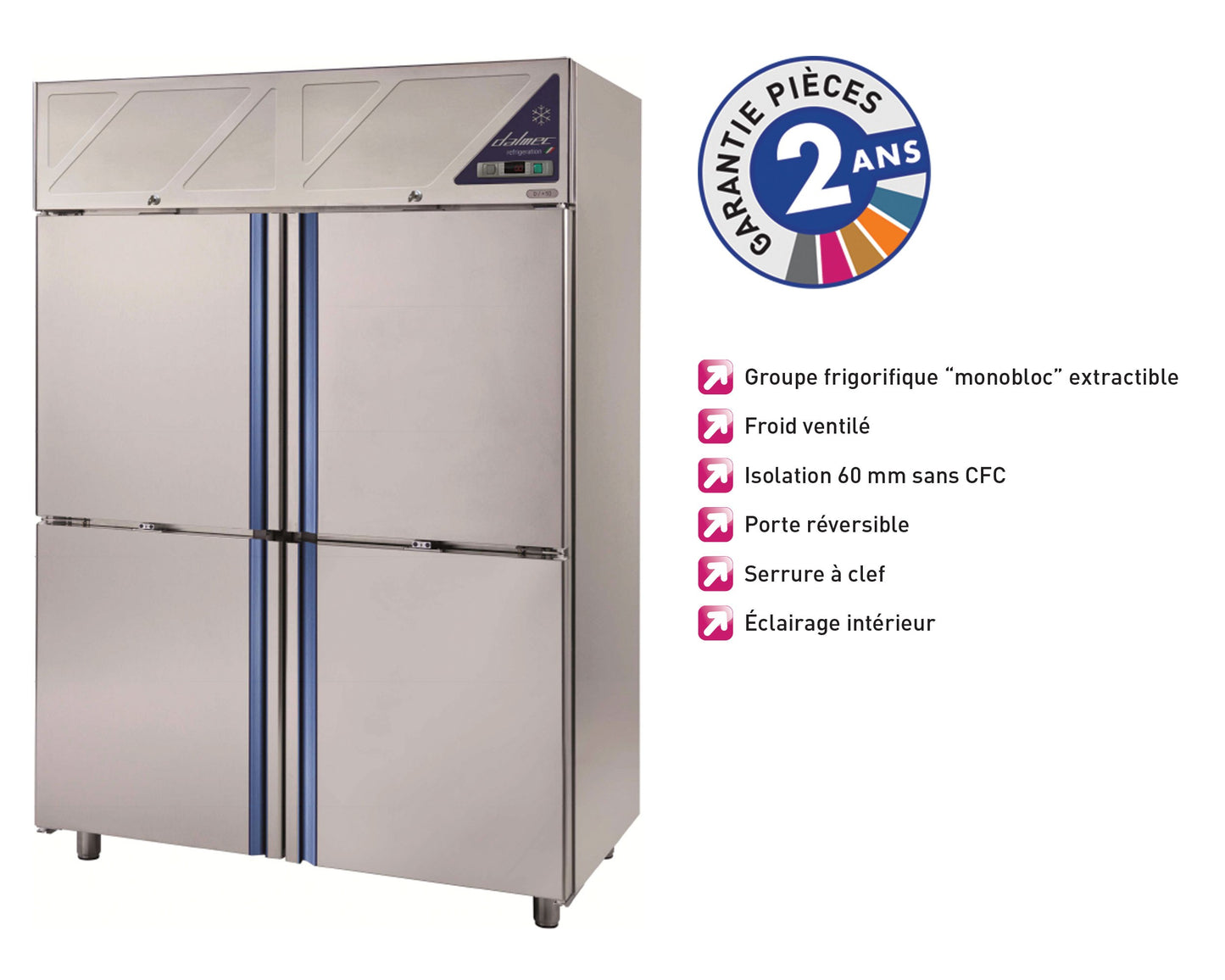 Armoire réfrigérée positive -2/+10°C - 4 portillons - 1400 L - Groupe logé - Dalmec
