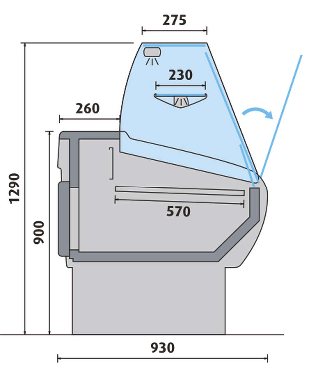 COMPTOIR D'EXPOSITION - VITRAGE DROIT - PROF 931 MM - FROID STATIQUE