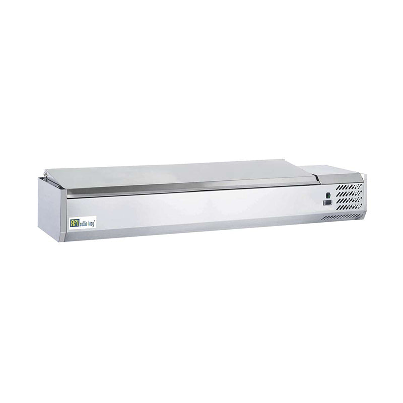 VITRINE RÉFRIGÉRÉE À POSER AVEC COUVERCLE INOX - 4 BACS GN 1/3 + 1 BAC GN 1/2 - PROF 395 MM