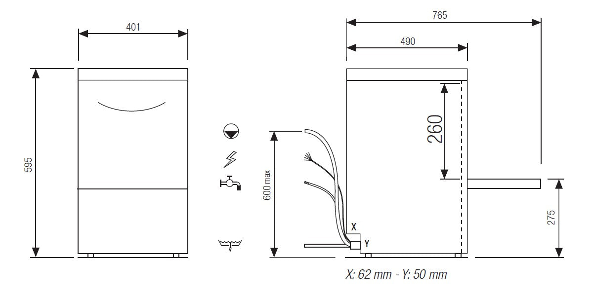 Elettrobar - FAST V1 - Lave-verres avec pompe de vidange - Sans adoucisseur - Panier 350 x 350 mm - FAST135PV1