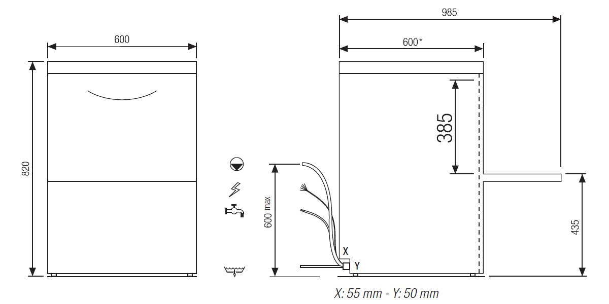 Elettrobar - NIAGARA - Lave-vaisselle sans adoucisseur - Panier 500 x 500 mm - Commutable en 230 V - NIAG261MV1