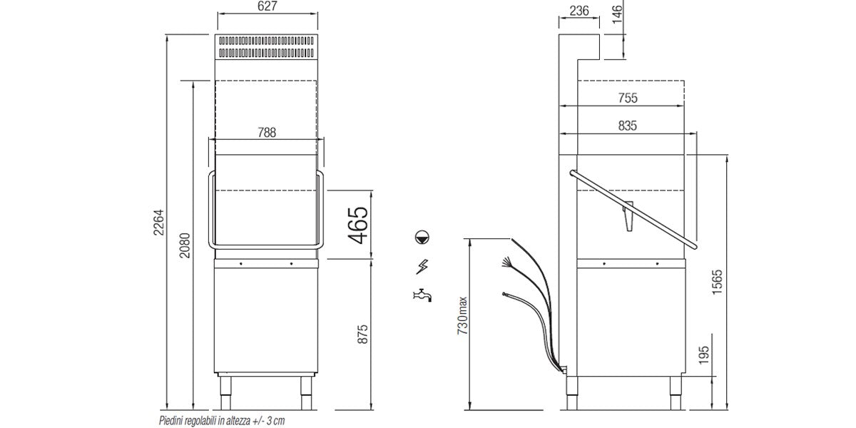 Elettrobar - RIVER - Lave-vaisselle à capot - Panier 500 x 600 mm - RIVER282LRV1