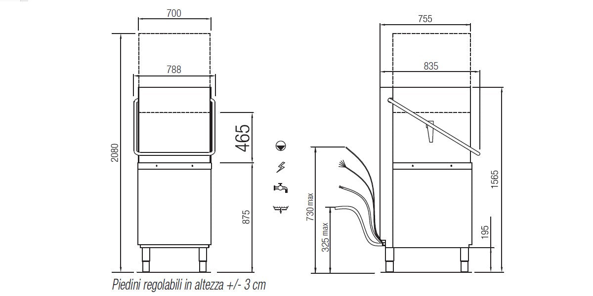 Elettrobar - RIVER - Lave-vaisselle à capot - Panier 500 x 600 mm - RIVER282LV1