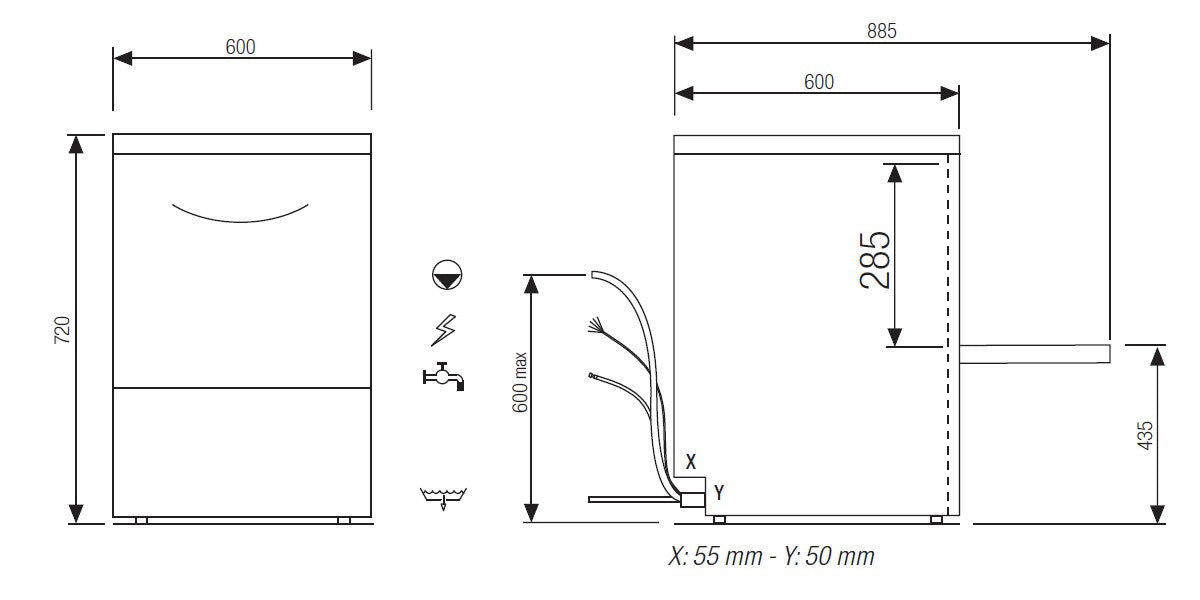 Elettrobar - RIVER - Lave-verres/vaisselle - Panier 500 x 500 mm - RIVER252V1