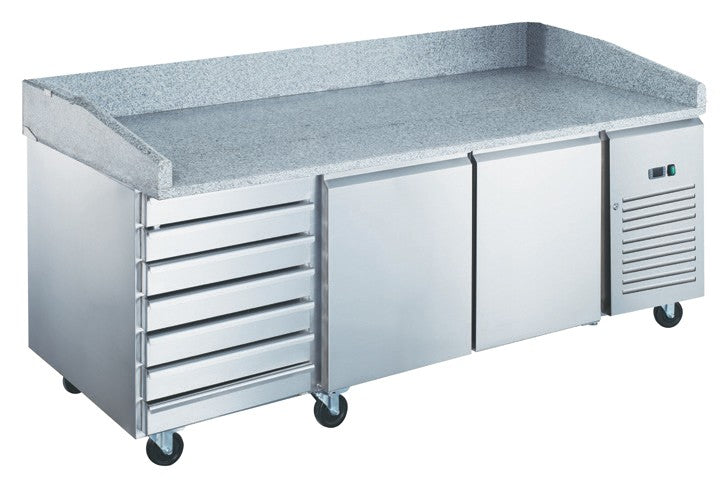 Furnotel - Table à pizza réfrigérée positive en inox - 2 portes + 7 tiroirs neutres - 390 litres - PZ2611X