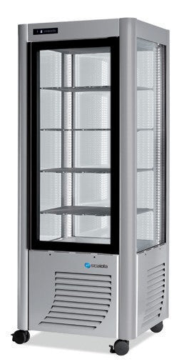 Furnotel - Vitrine réfrigérée positive - 4 faces vitrées - 400 litres - Fixe / Grilles chromées - 1 porte - 400FLEDT