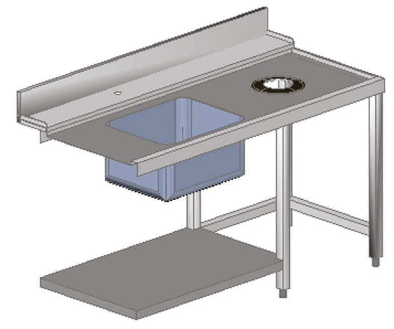 PLONGE ENTRÉE DROITE 1500 MM + TROU VIDE DÉCHETS
