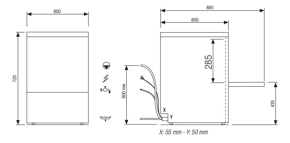 Lave-vaisselle - 20 litres - STEELTECH DG - Panier 500 x 500 mm - Avec pompe de vidange - STEEL361DGPV - COLGED