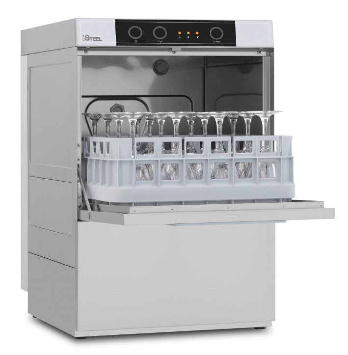 Lave-verres avec pompe de vidange et adoucisseur - 8 litres - STEELTECH V1 - Panier 390 x 390 mm - STEEL340APV1 - COLGED
