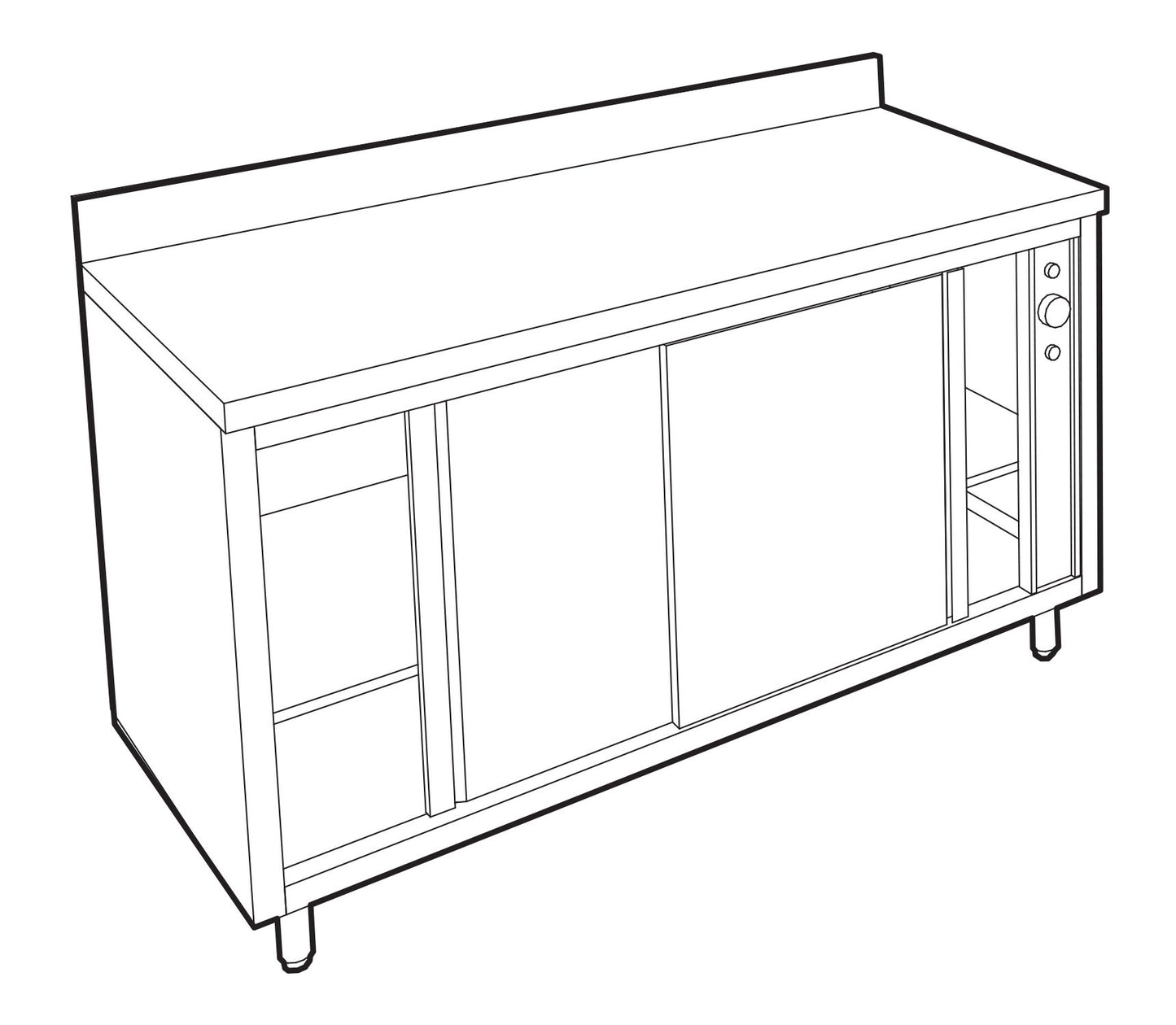 Meuble adossé inox chauffant profondeur 700 mm - Simple face - Longueur 2000 mm - TCH20ET