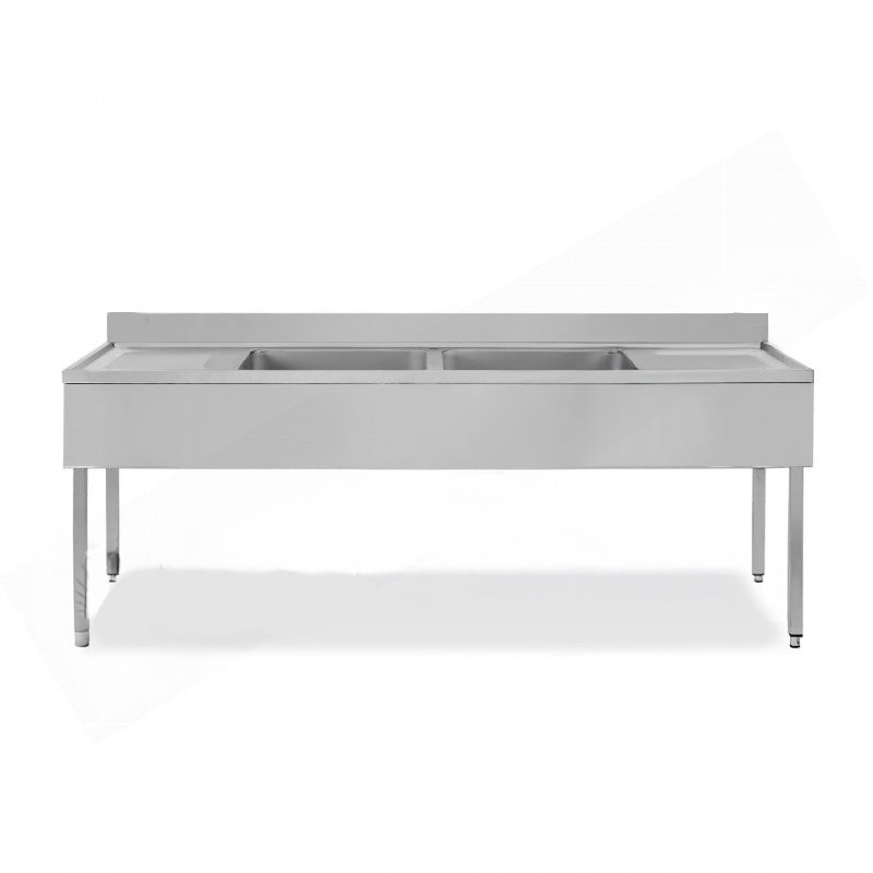 PLONGE INOX AVEC 2 ÉVIERS ET ÉGOUTTOIRS - SÉRIE 700 - LONG. 2000 MM