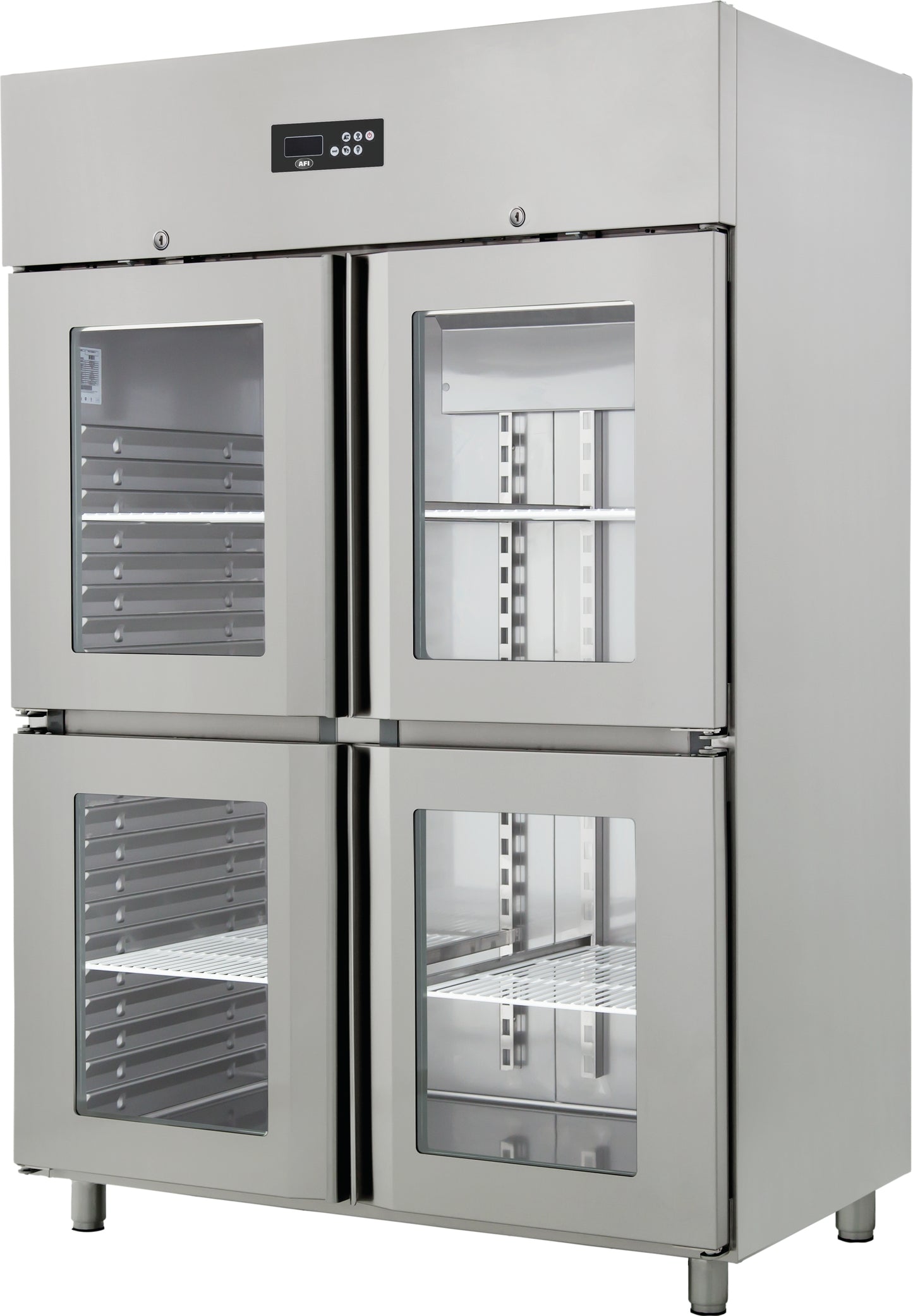 ARMOIRE RÉFRIGÉRÉE EMBOUTIE GN 2/1 - POSITIVE - 4 DEMI-PORTES VITRÉES