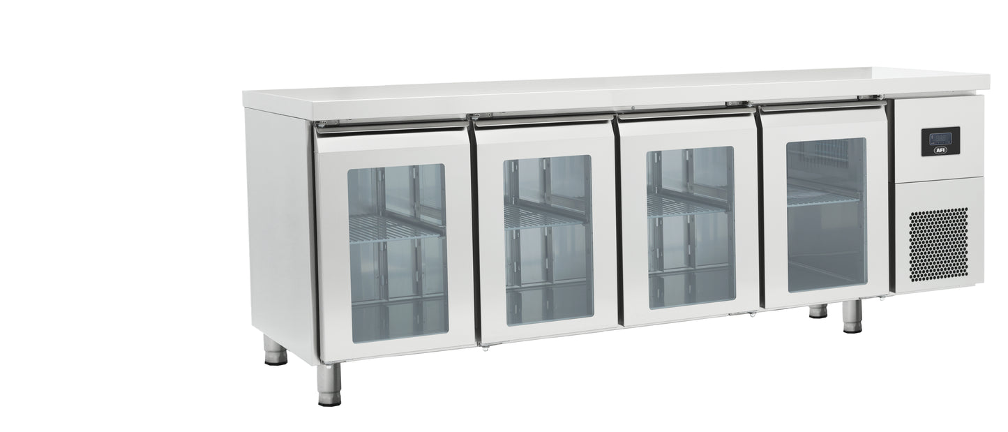 TABLE RÉFRIGÉRÉE POSITIVE GN 1/1 - PROF 700 - 4 PORTES VITRÉES