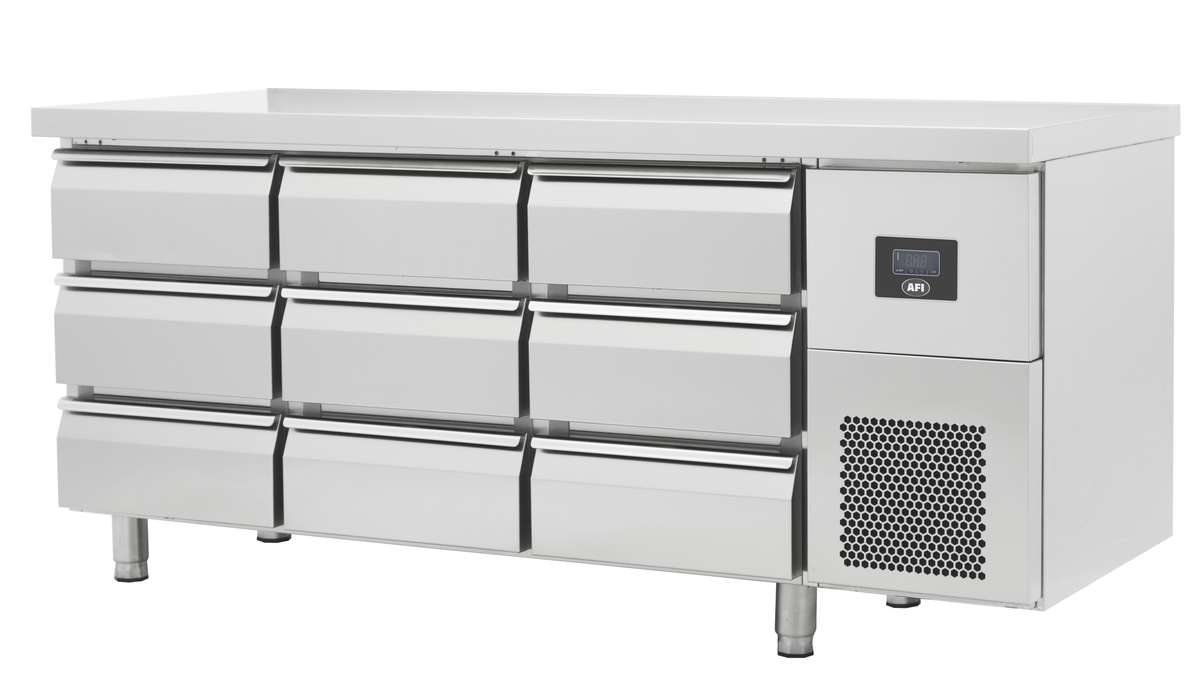 TABLE RÉFRIGÉRÉE NÉGATIVE GN 1/1 - PROF 700 - SANS DOSSERET - 9 TIROIRS