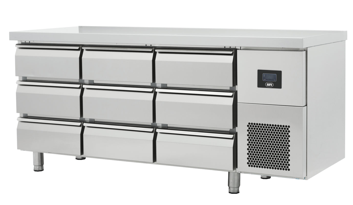 TABLE RÉFRIGÉRÉE POSITIVE GN 1/1 - PROF 700 - SANS DOSSERET - 9 TIROIRS