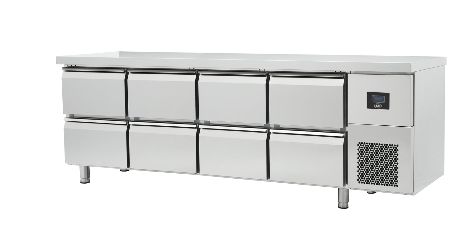 TABLE RÉFRIGÉRÉE POSITIVE GN 1/1 - PROF 700 - SANS DOSSERET - 8 TIROIRS