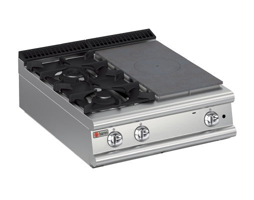 Plaque de cuisson - Top 2 feux vifs + 1/2 Plaque coup de feu - Gamme Queen 900 - Baron - 90QTPMG803SX