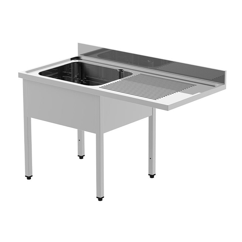 Plonge inox pour lave-vaisselle - 1 bac - Egouttoir à droite - P 700 x L 1400mm - Sans étagère basse - PGL1416DT