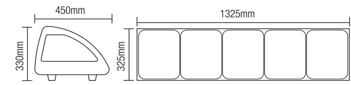 Vitrine à poser portes coulissantes Hauteur 330 mm pour 5 bacs GN 1/2