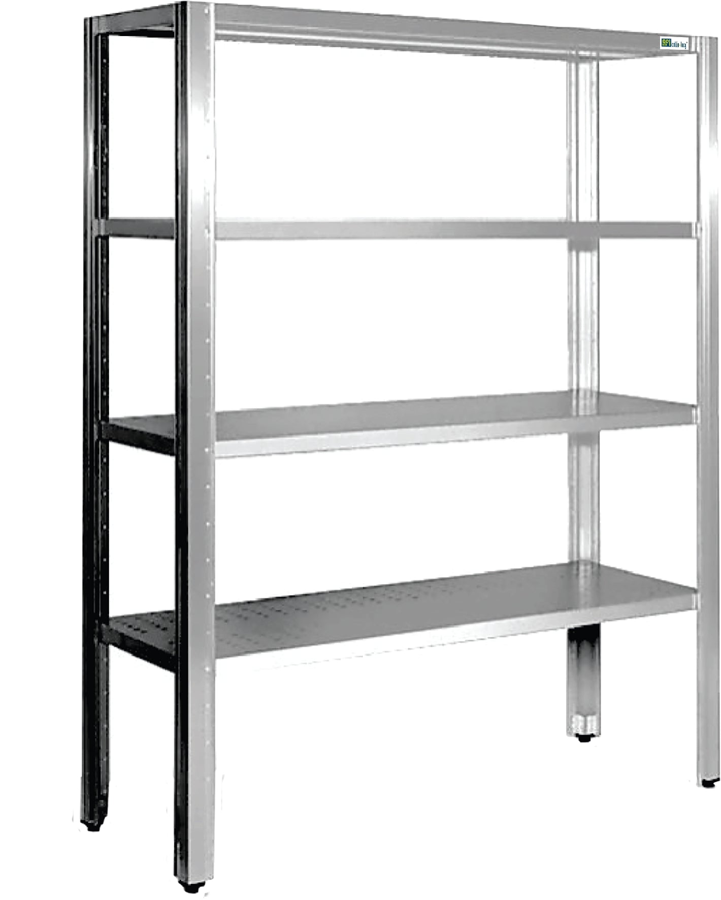 ÉTAGÈRE PERFORÉE À POSER AU SOL - 4 NIVEAUX - PROF. 500 MM - LONG. 800 MM