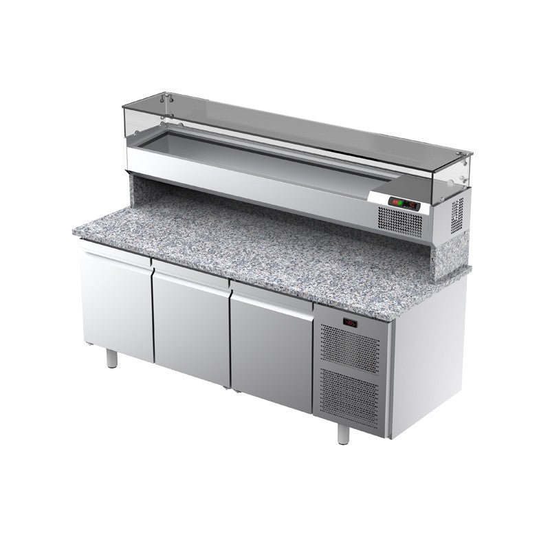 Table à pizza positive 0/15°C avec dessus granit - 3 portes - Avec groupe - NEOS - TPIZ3P - ILSA
