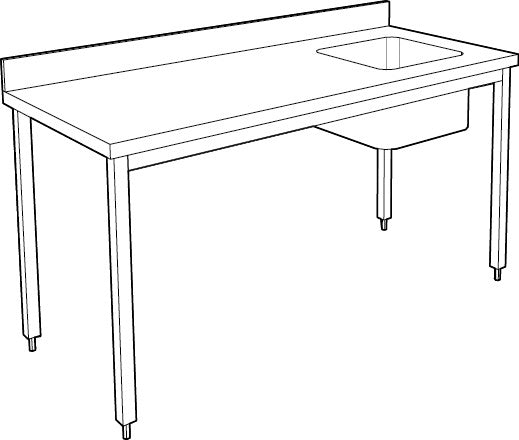 Table adossée inox avec bac profondeur 700 mm - Bac à droite - Longueur 1800 mm - TACFD718T