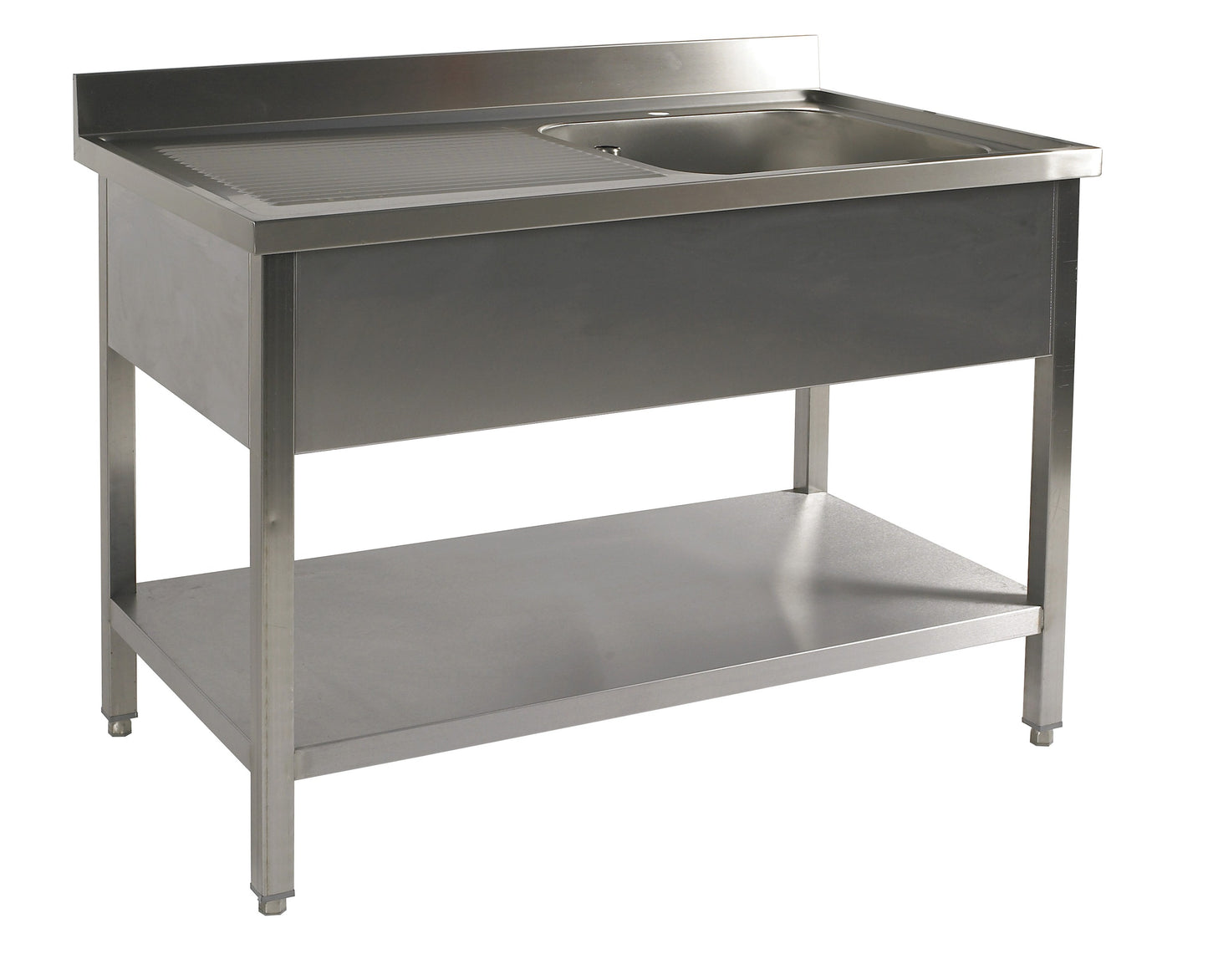 Table du chef adossée inox avec étagère profondeur 700 mm - Bac à droite - Longueur 1800 mm - TACFD718ET - Nosem