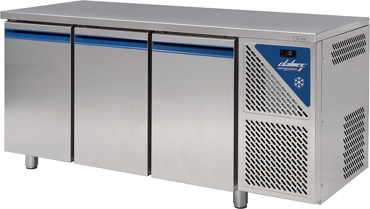 Table réfrigérée positive 0/+10°C - 606 L - 3 portes pleines - Prof. 800 - 600 x 400 - Sans dosseret - TP803C-3 - Dalmec