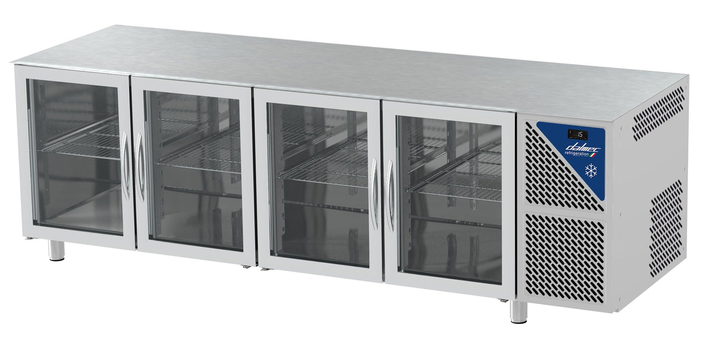 Table réfrigérée positive 0/+10°C - GN 1/1 - 630 L - 4 portes vitrées - Prof. 700 - Sans dessus - TG704SDV-3 - Dalmec