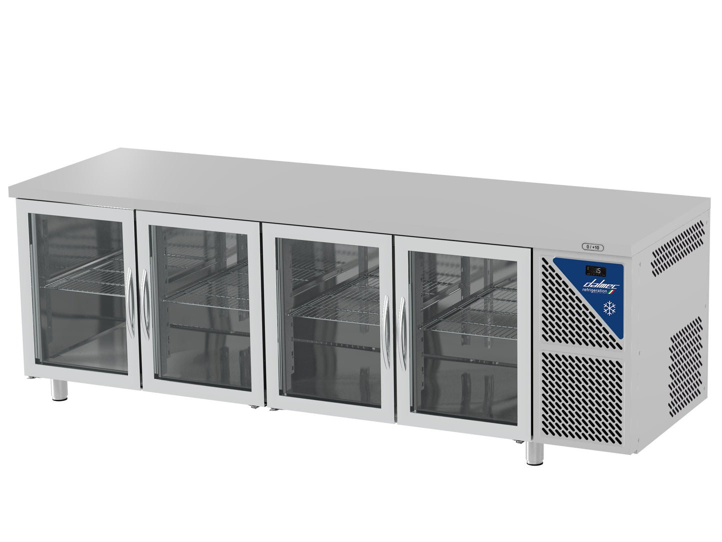 Table réfrigérée vitrée positive 0/+10°C - 470 L - 4 portes - Prof. 600 - 430 x 325 - Sans dosseret - SN604CV-3 - Dalmec