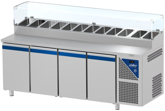 Table snack positive +4/+10°C - 816 L - 4 portes pleines - Prof. 800 - 600 x 400 - Avec vitrine - PS804V-3 - Dalmec
