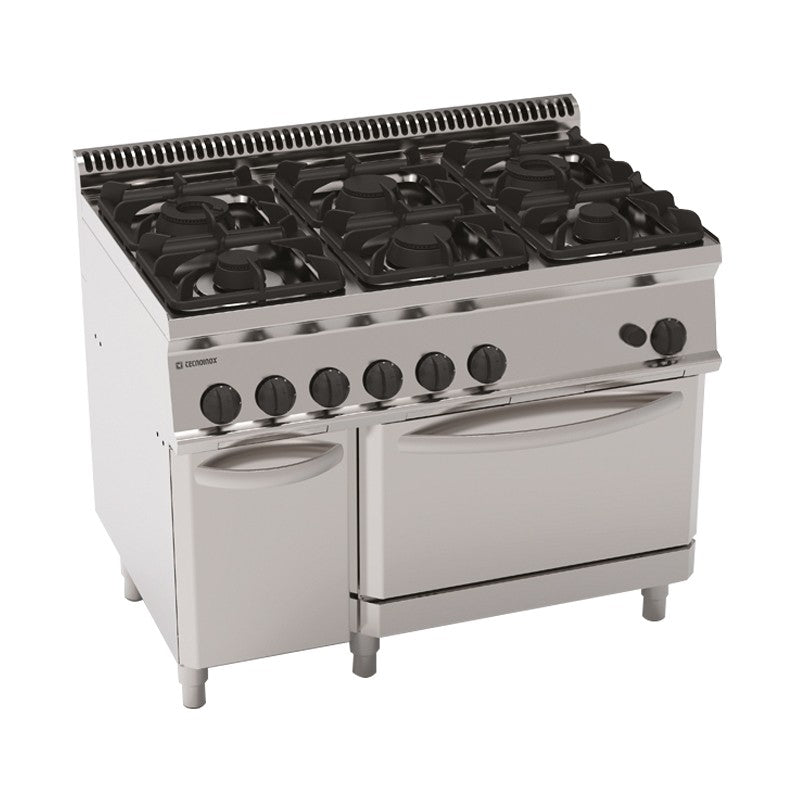 Tecnoinox - Fourneau dessus gaz sur four gaz - 6 feux sur four gaz + placard - Gamme 700 - Modules 350 - PF105GG7