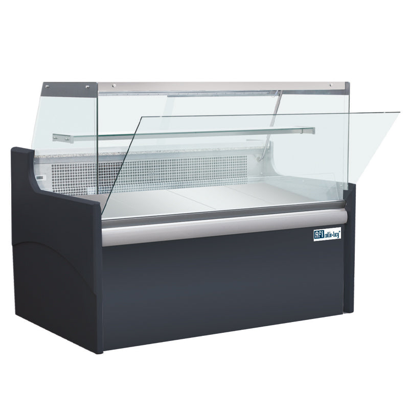 COMPTOIR D'EXPOSITION GRIS - VITRAGE DROIT - PROF 900 MM - FROID VENTILÉ