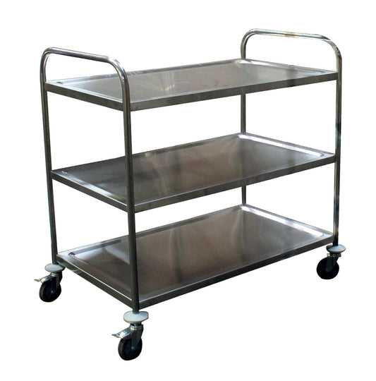 DESSERTE DEMONTABLE INOX 201, 3 NIVEAUX, 4 ROUES - PIVOTANTES DONT 2 A FREINS