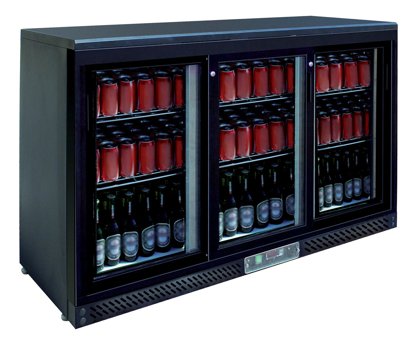 MEUBLE ARRIERE DE BAR, SKIN PLATE 0/+8°C,  - 3 PORTES COULISSANTES VITREES, 6 CLAYETTES