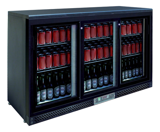 MEUBLE ARRIERE DE BAR, SKIN PLATE 0/+8°C,  - 3 PORTES COULISSANTES VITREES, 6 CLAYETTES