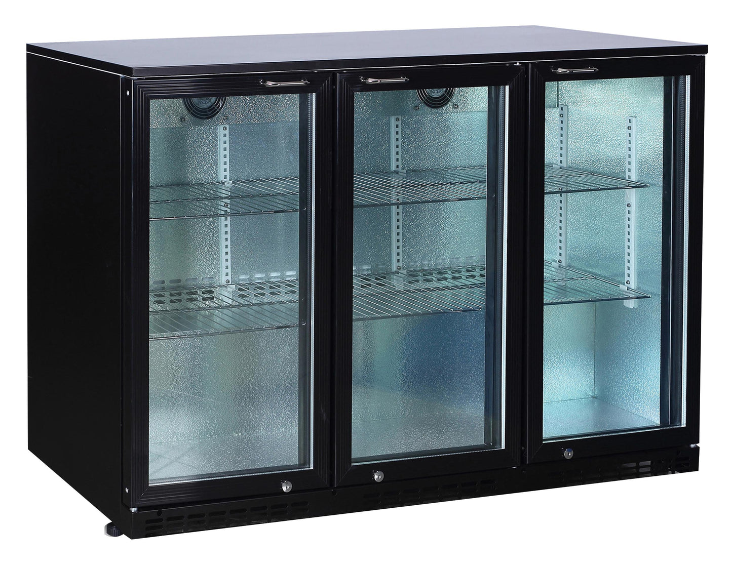 MEUBLE ARRIERE DE BAR SKIN PLATE 0/+8°C, - 3 PORTES BATTANTES VITREES, 6 CLAYETTES